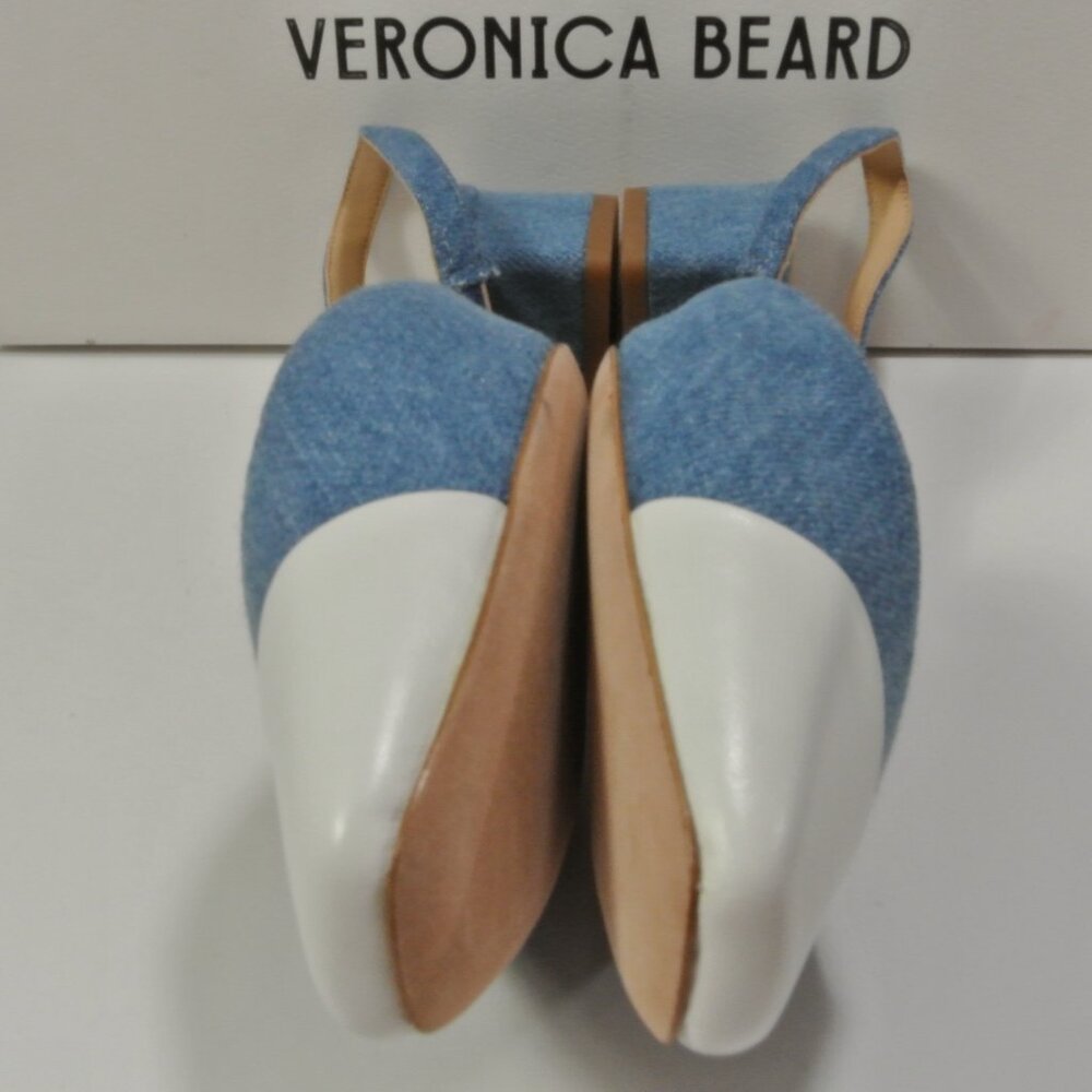 VERONICA BEARD Cecile leather-trimmed denim slingback flats Sandals 7 NIB 350 - Picture 14 of 15